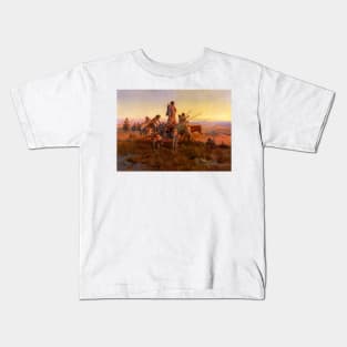 “In the Wake of the Buffalo” by Charles M Russell Kids T-Shirt